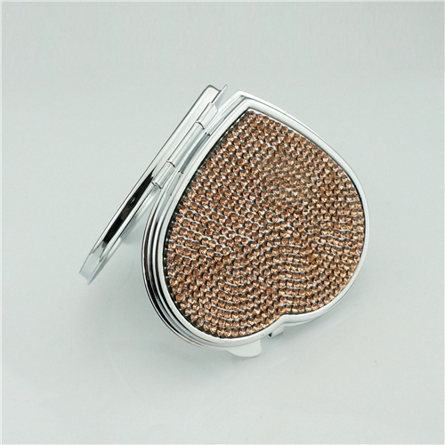 Rose Gold Rhinestone Heart Compact Mirror - view 4