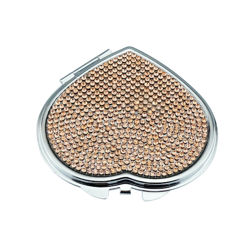 Rose Gold Rhinestone Heart Compact Mirror - view 9
