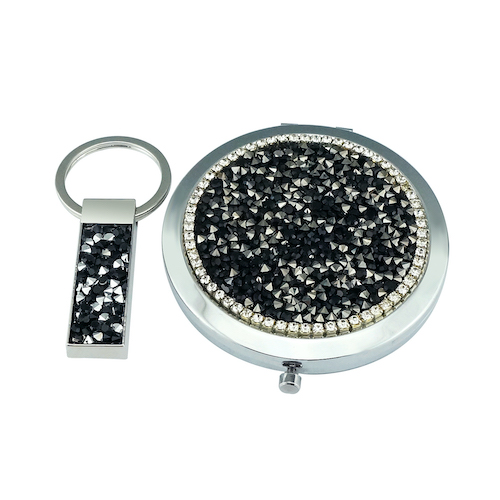 Pink Crushed Crystal Compact Mirror & Keychain Set - view 2