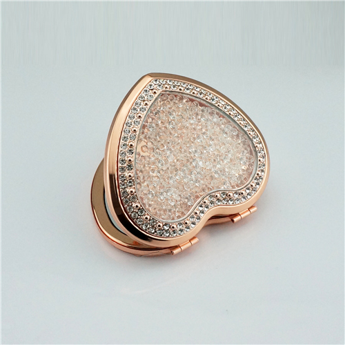 Rose Gold Crushed Crystal Heart Compact Mirror - view 3
