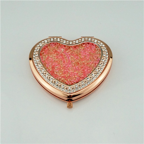 Rose Gold Crushed Crystal Heart Compact Mirror - view 6