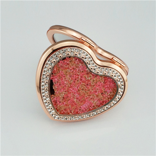 Rose Gold Crushed Crystal Heart Compact Mirror - view 7