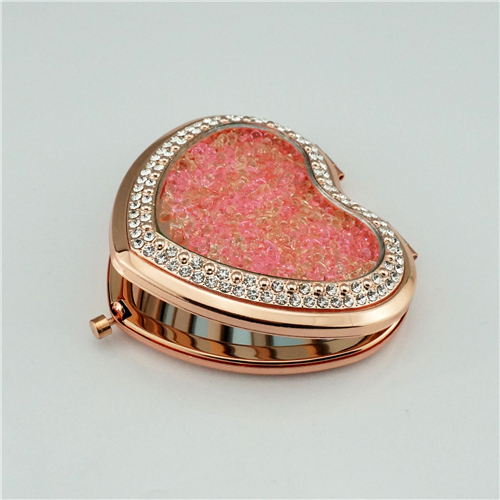 Rose Gold Crushed Crystal Heart Compact Mirror - view 8