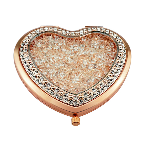 Rose Gold Crushed Crystal Heart Compact Mirror - view 21