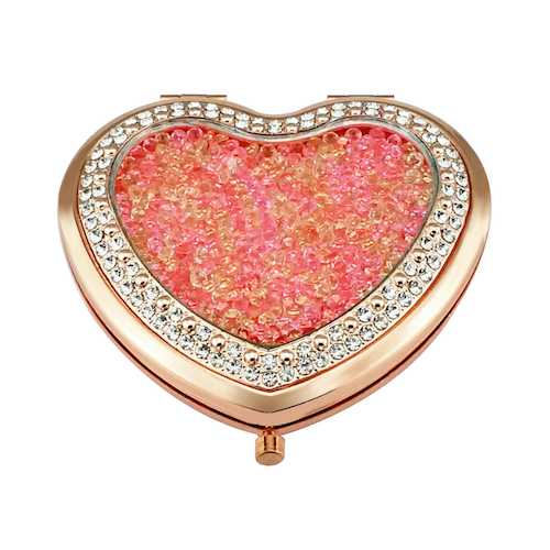 Rose Gold Crushed Crystal Heart Compact Mirror - view 22