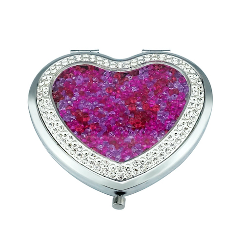Rose Gold Crushed Crystal Heart Compact Mirror - view 23