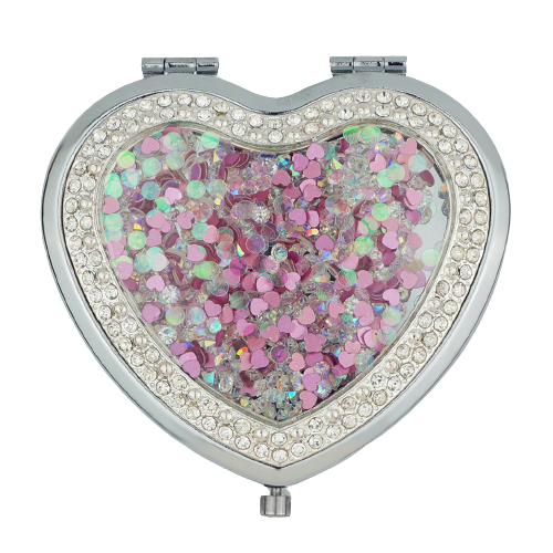 Rose Gold Crushed Crystal Heart Compact Mirror - view 27