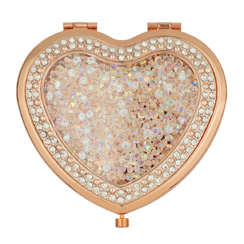 Rose Gold Crushed Crystal Heart Compact Mirror - view 28