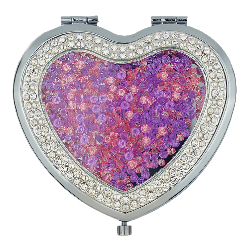 Rose Gold Crushed Crystal Heart Compact Mirror - view 30