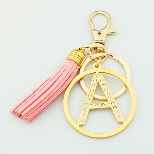 Rhinestone Initial Tassel Stainless Steel Keychain