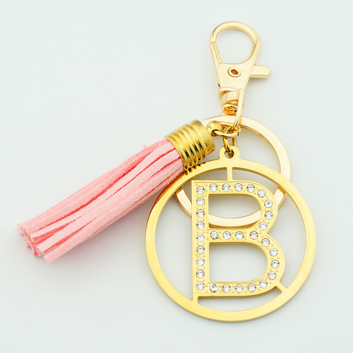Rhinestone Initial Tassel Stainless Steel Keychain - view 2