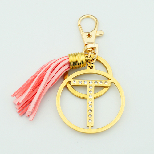 Rhinestone Initial Tassel Stainless Steel Keychain - view 3
