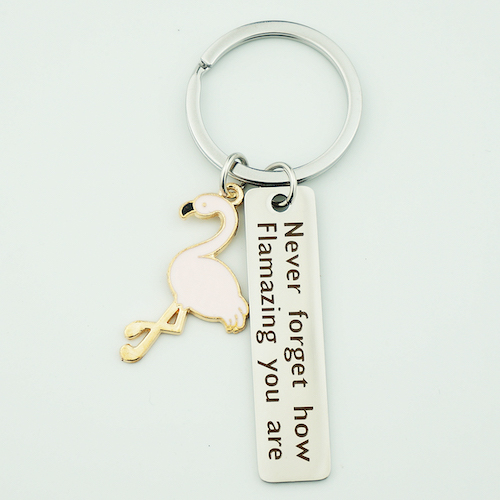 Custom Flamingo Stainless Steel Message Keychain