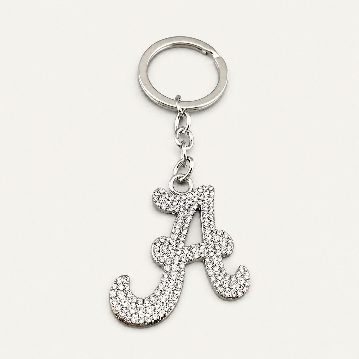 Rhinestone Script Initial Metal Keychain - view 2