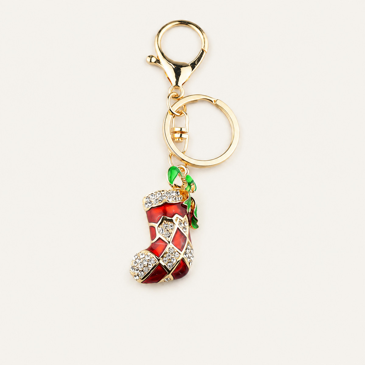 Red Enamel Crystal Christmas Stocking Keychain