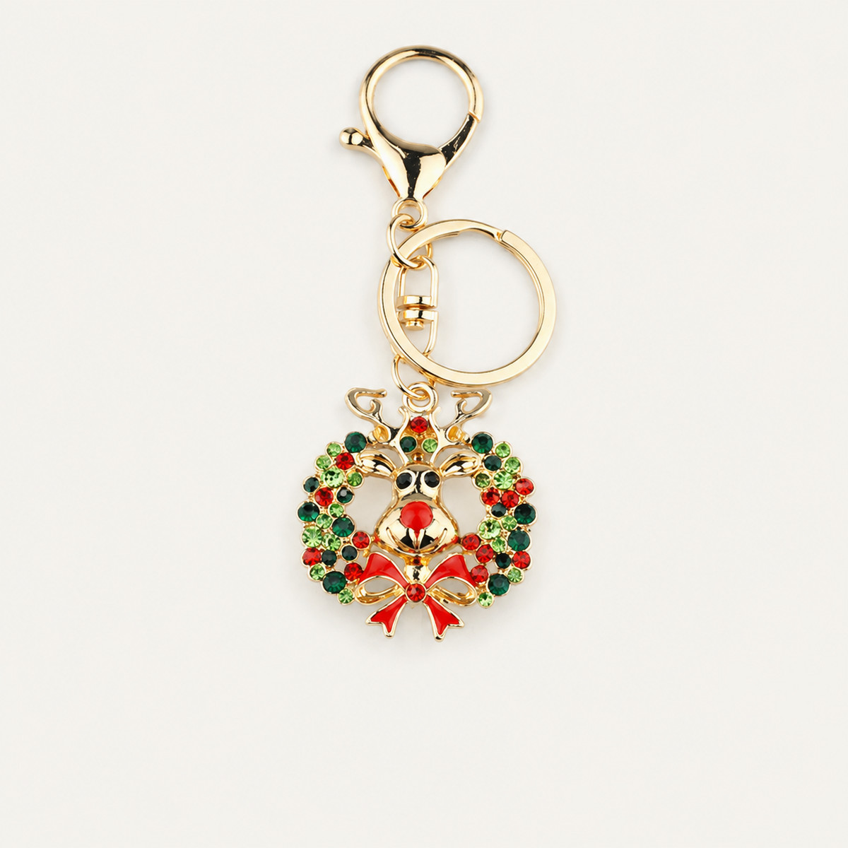 Jeweled Christmas Wreath Metal Keychain