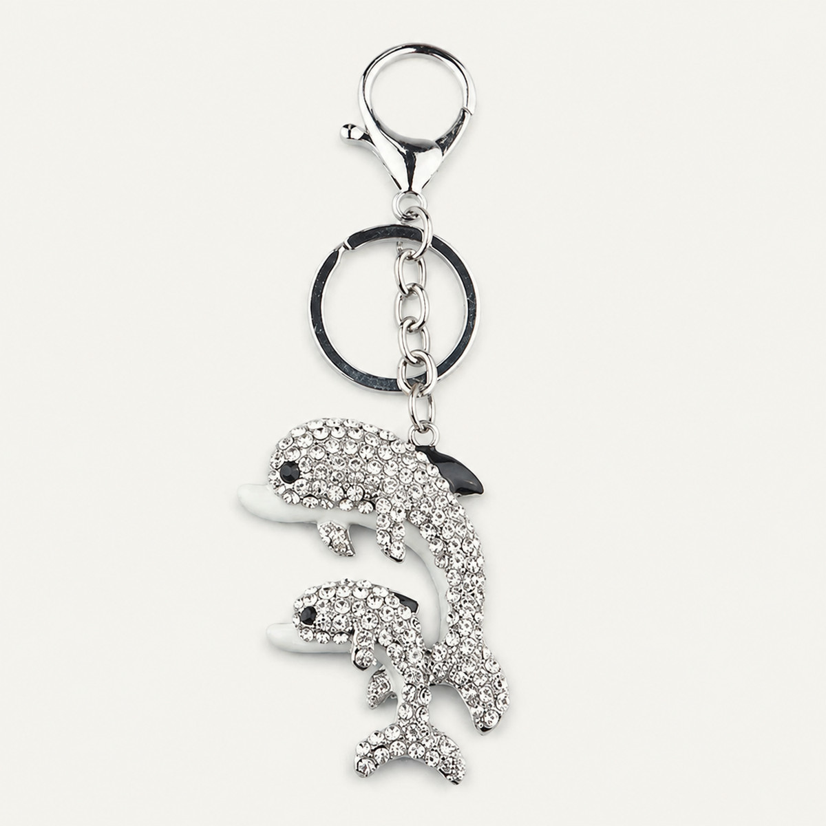 Silver Crystal Dolphin Metal Keychain