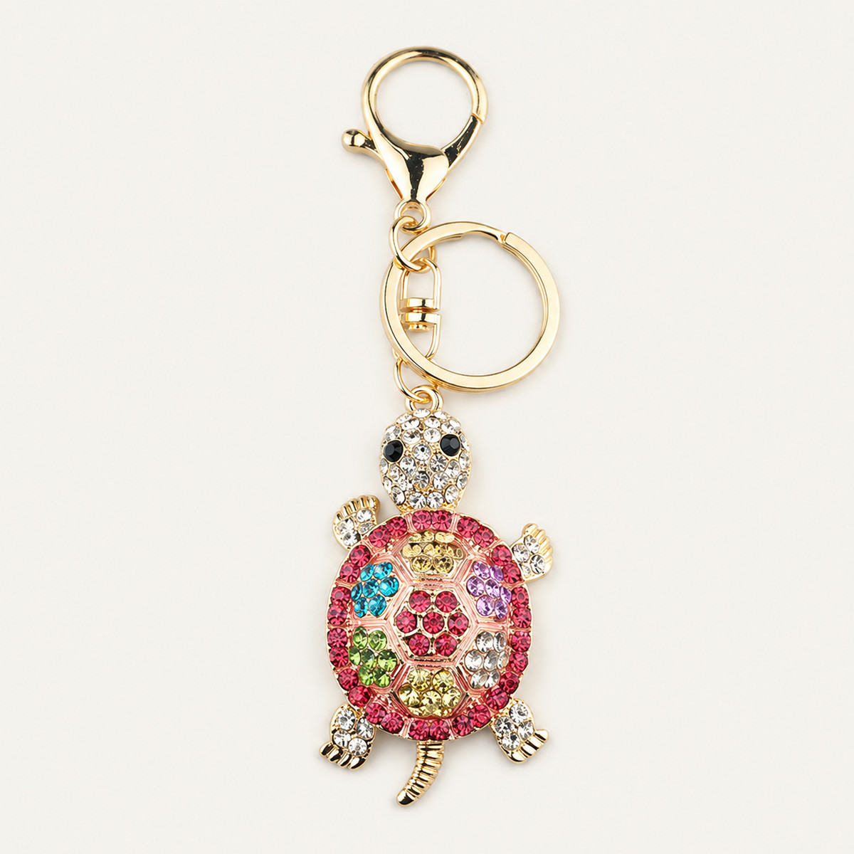 Pink Crystal Turtle Metal Keychain