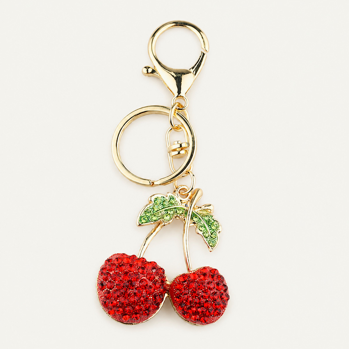 Red Crystal Cherry Metal Keychain