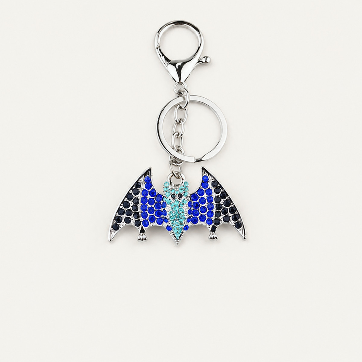 Blue Crystal Bat Metal Keychain