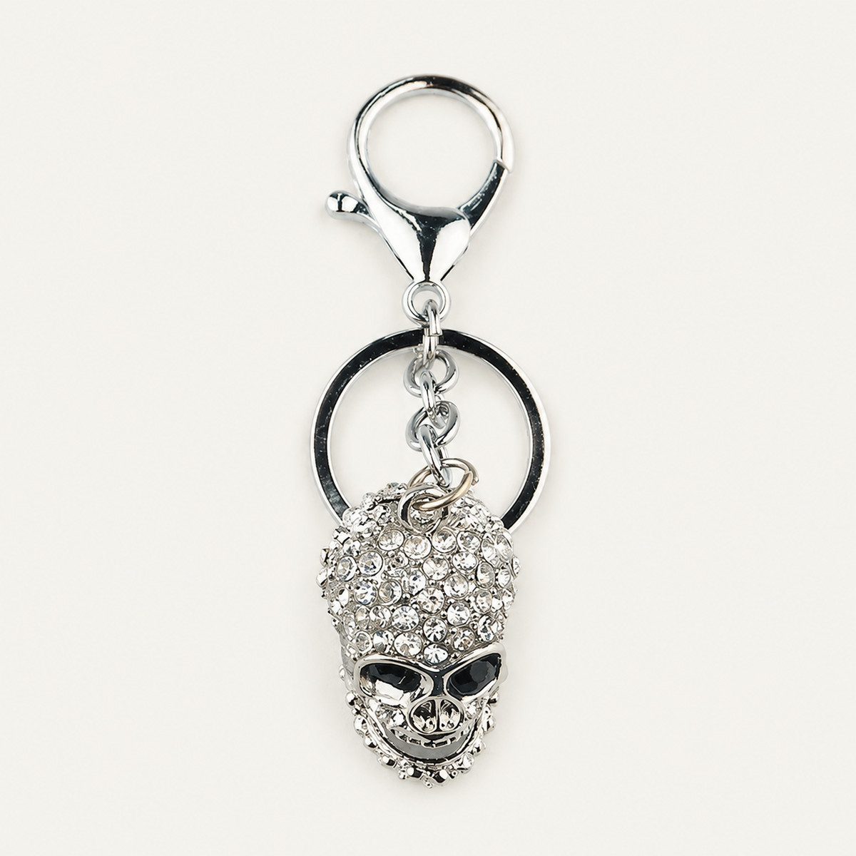 Silver Crystal Skull Metal Keychain