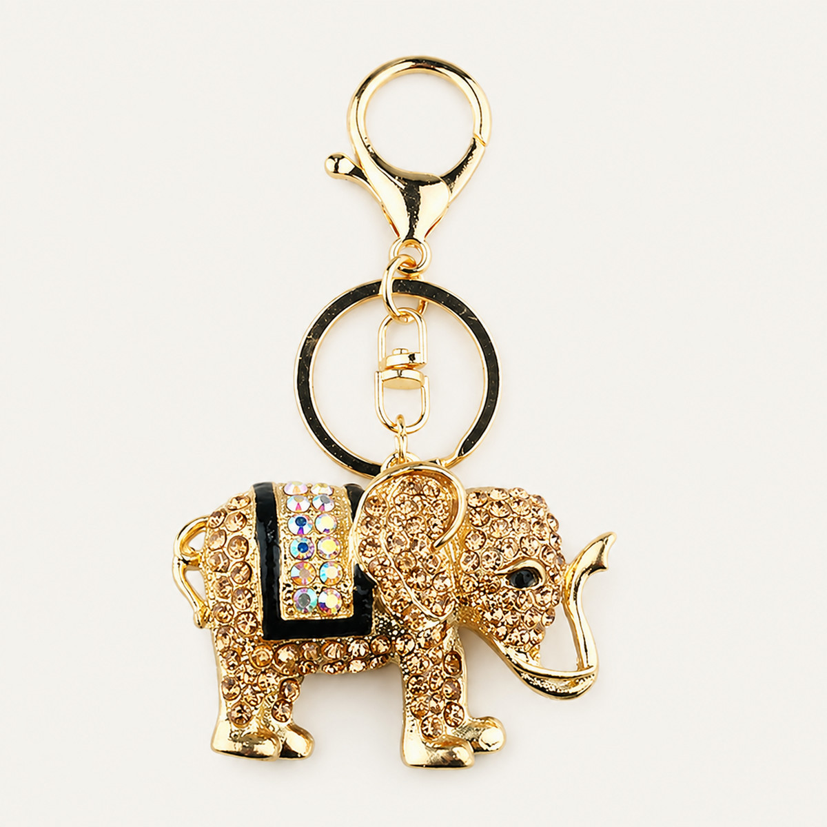 Gold Jeweled Elephant Metal Keychain
