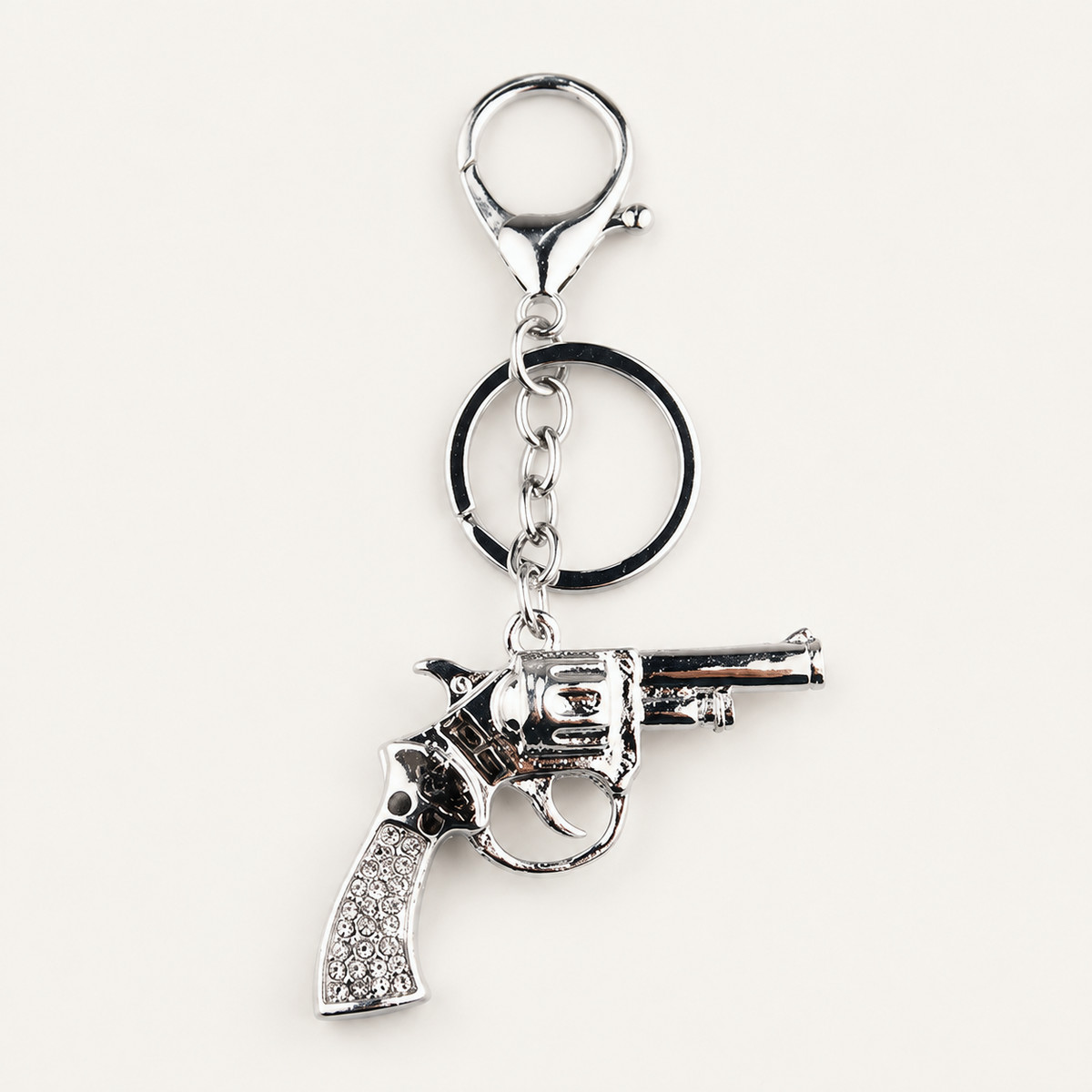 Antique Silver Revolver Metal Keychain