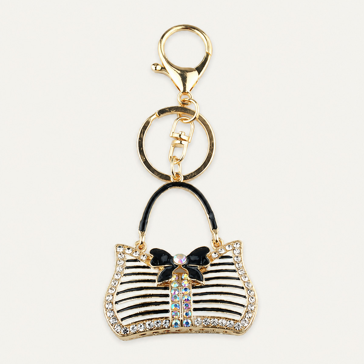 Striped Jeweled Cat Purse Keychain