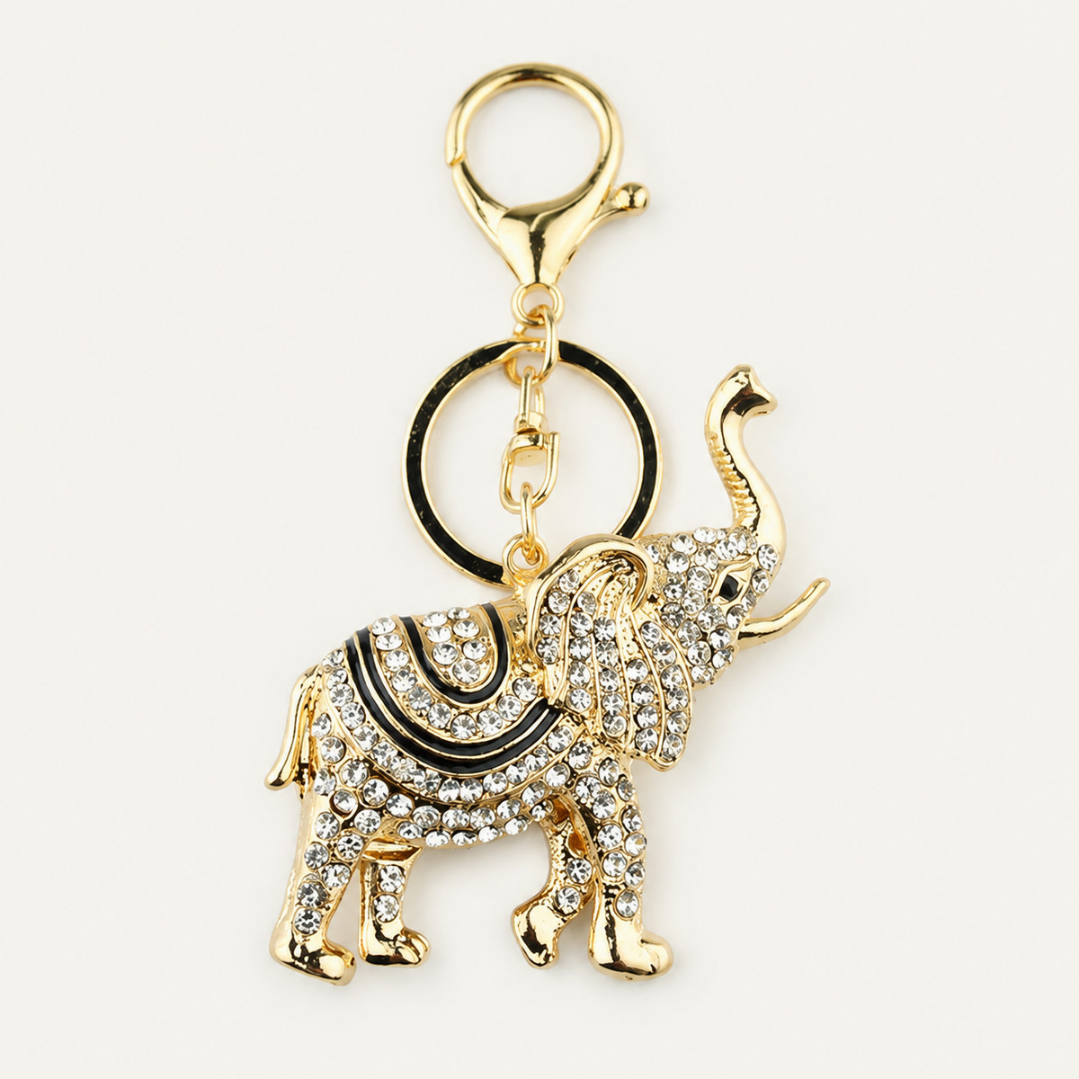 Striped Gold Crystal Elephant Keychain
