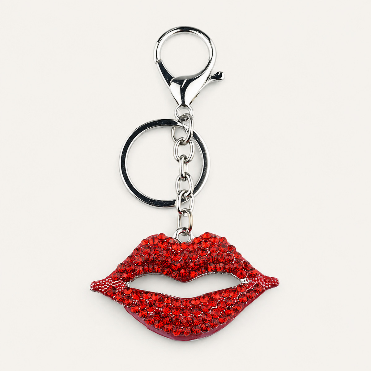 Red Crystal Lips Metal Keychain