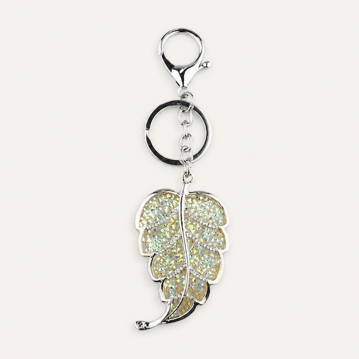 Aurora Crystal Leaf Metal Keychain