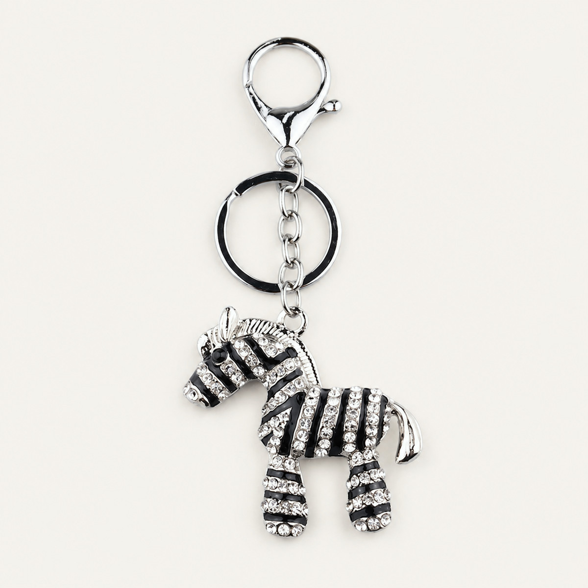 Black and White Crystal Zebra Keychain