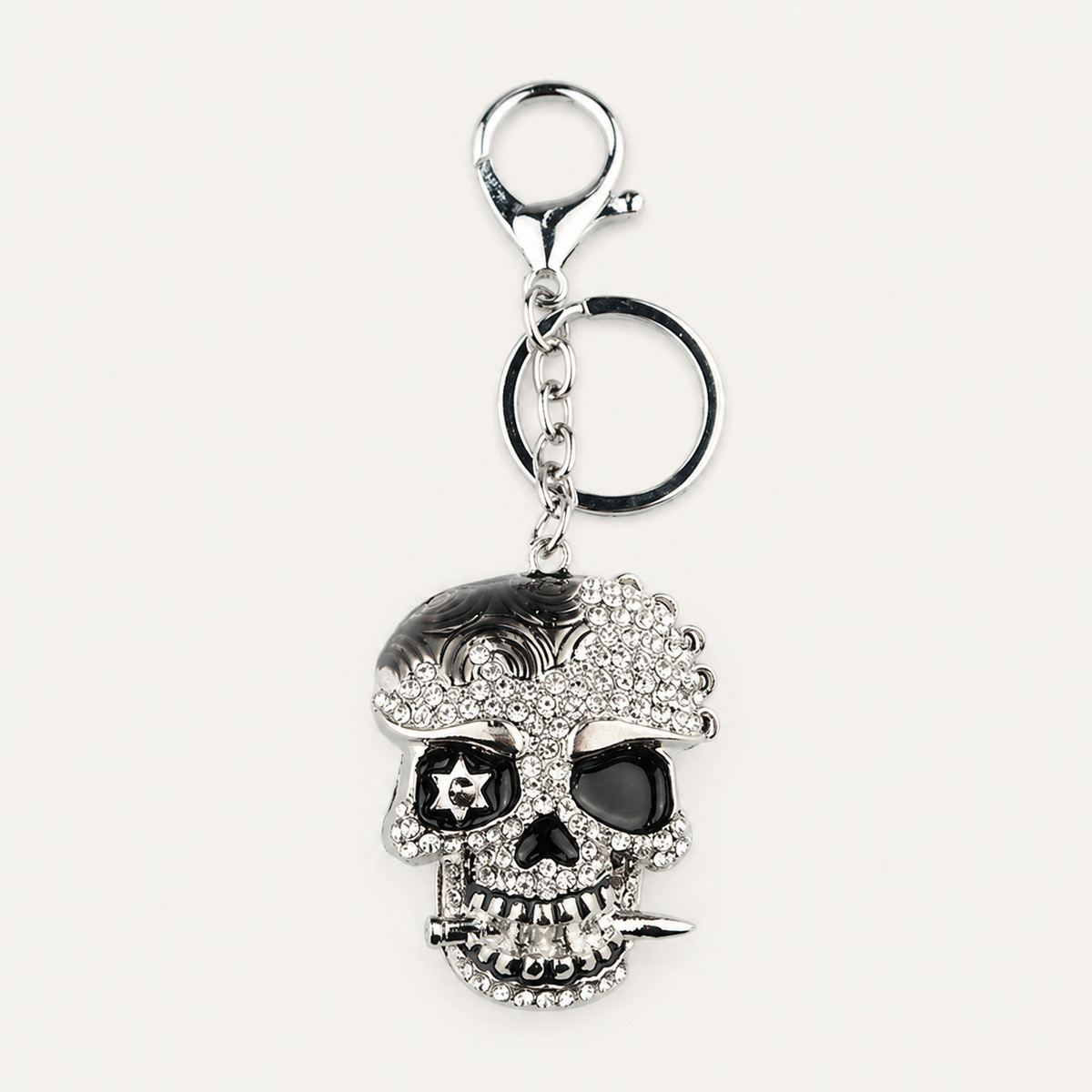 Crystal Pirate Skull Metal Keychain
