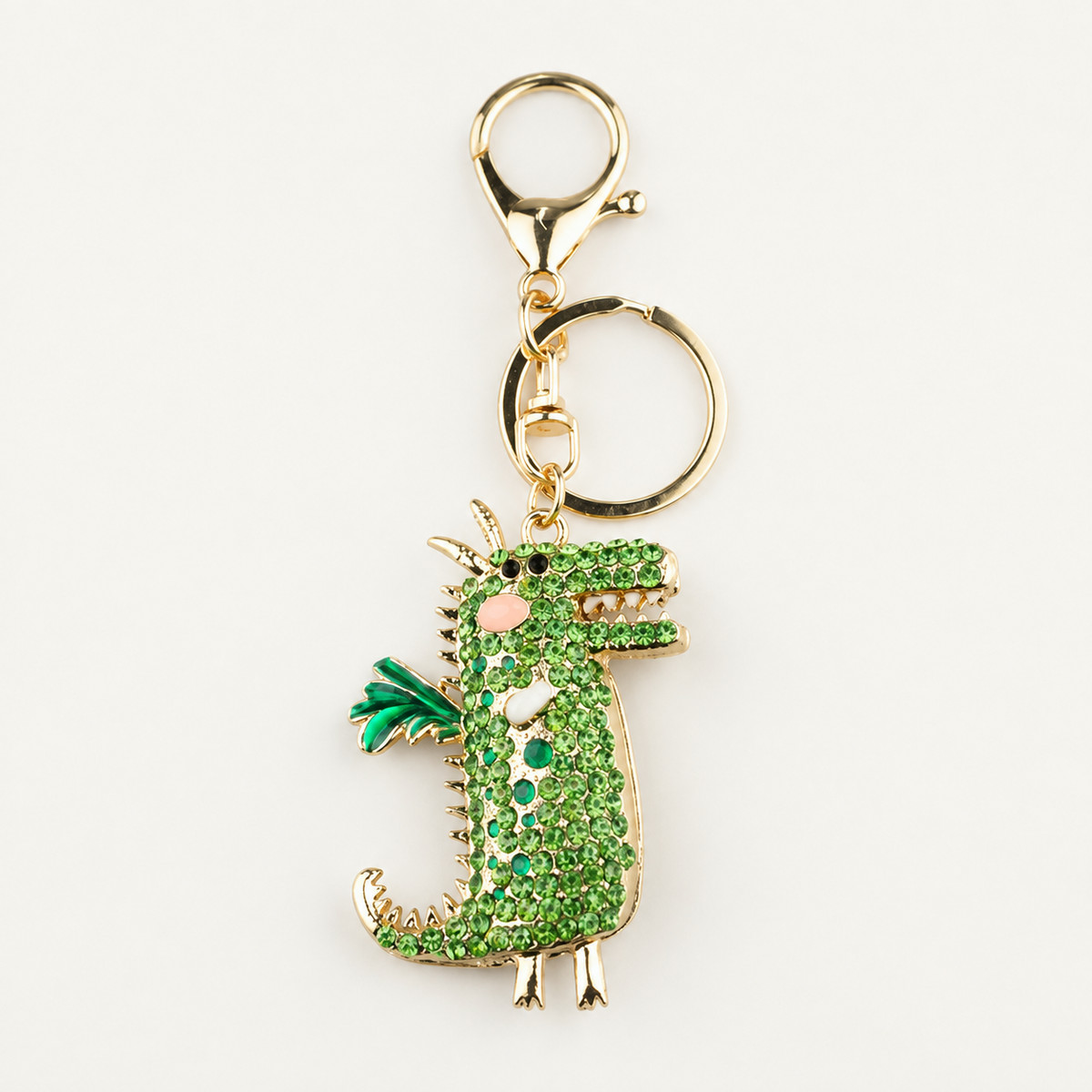 Green Crystal Parrot Metal Keychain