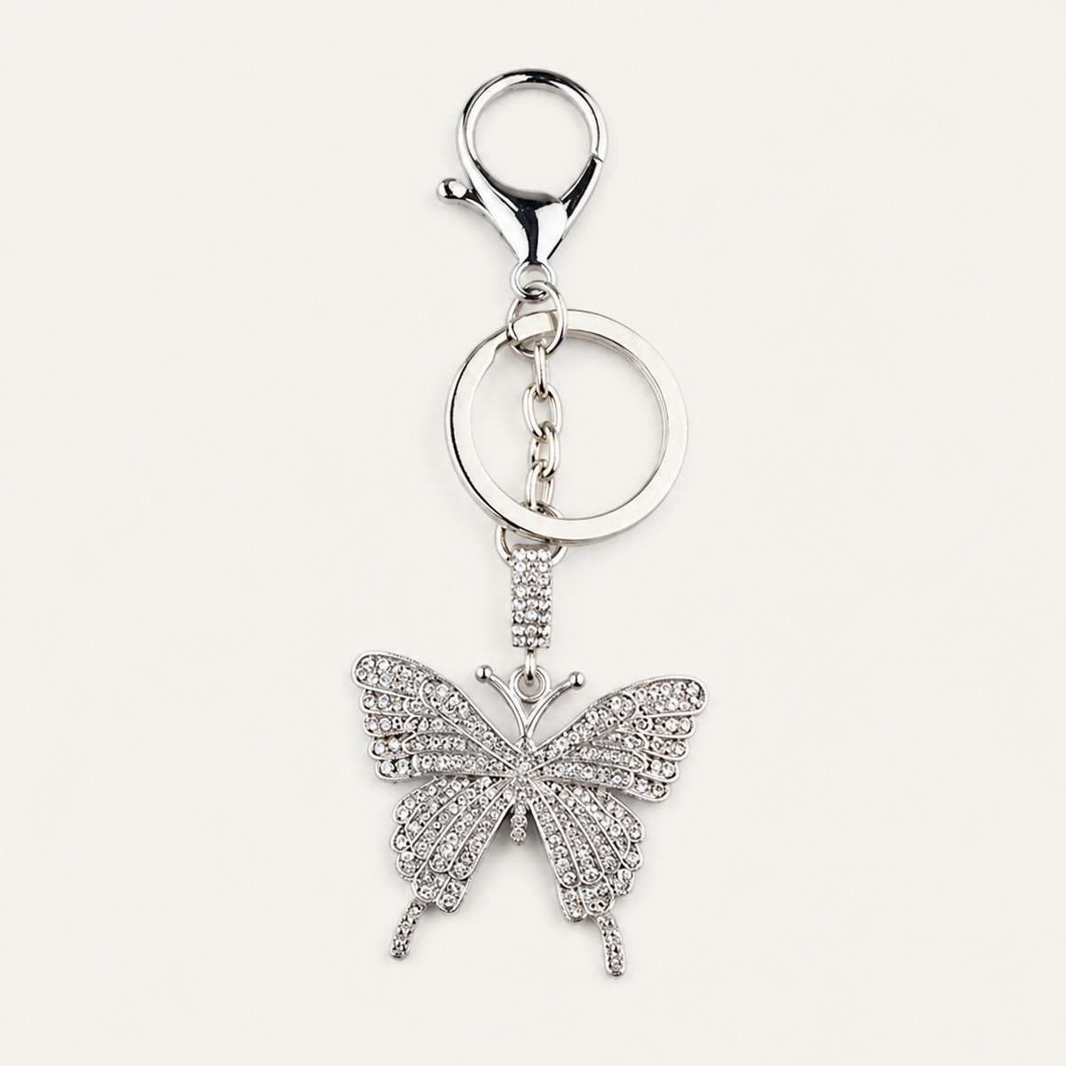 Silver Crystal Butterfly Metal Keychain