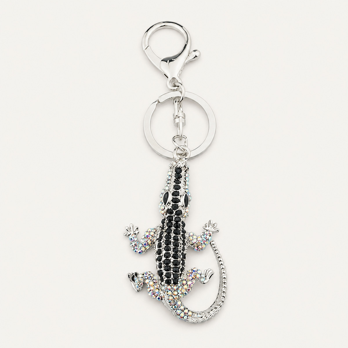 Black Crystal Lizard Metal Keychain