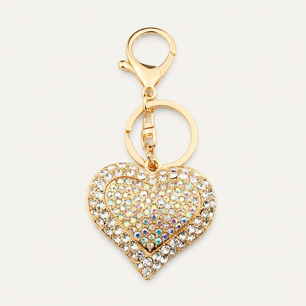 Gold Crystal Heart Metal Keychain