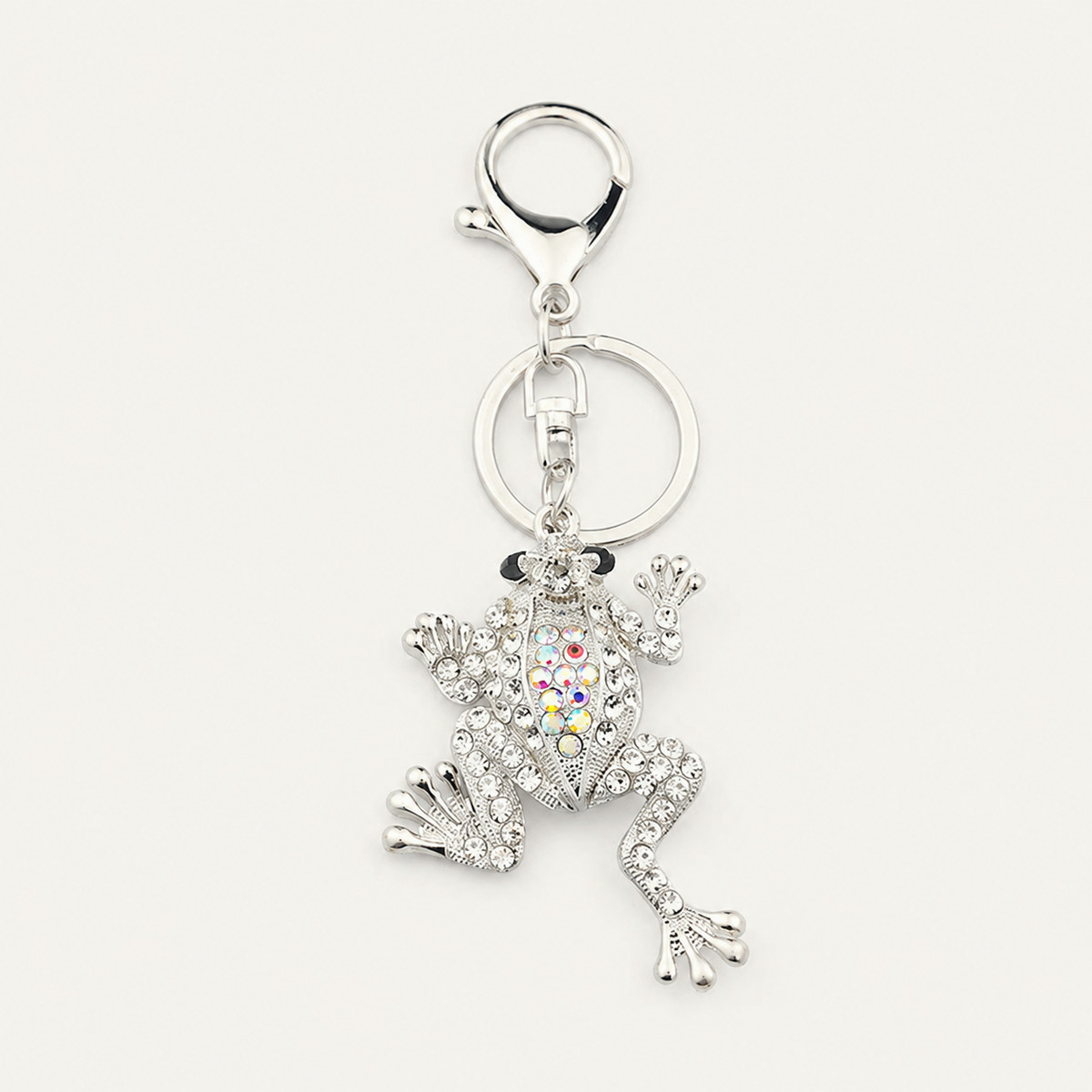 Silver Crystal Frog Metal Keychain
