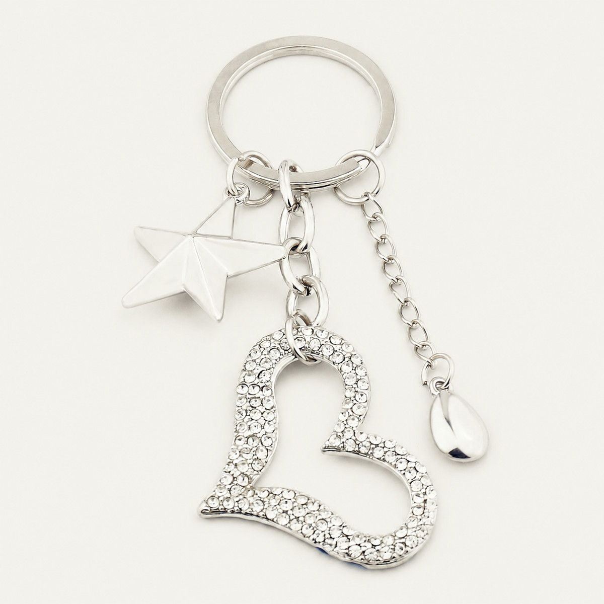 Crystal Heart and Star Charm Keychain