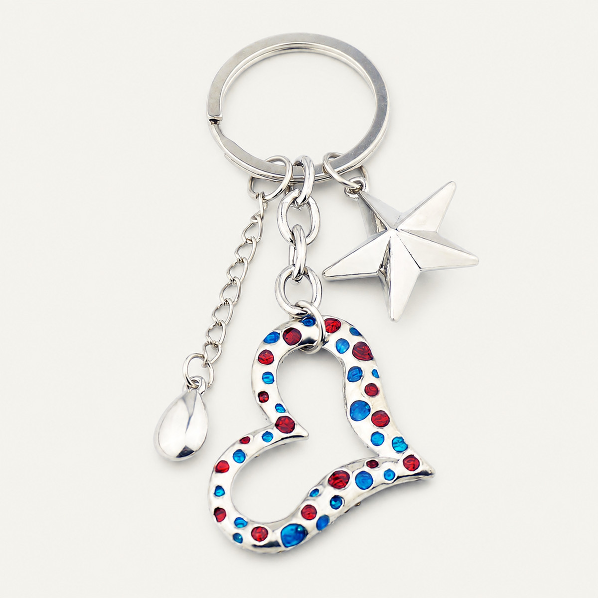 Red and Blue Crystal Heart Charm Keychain