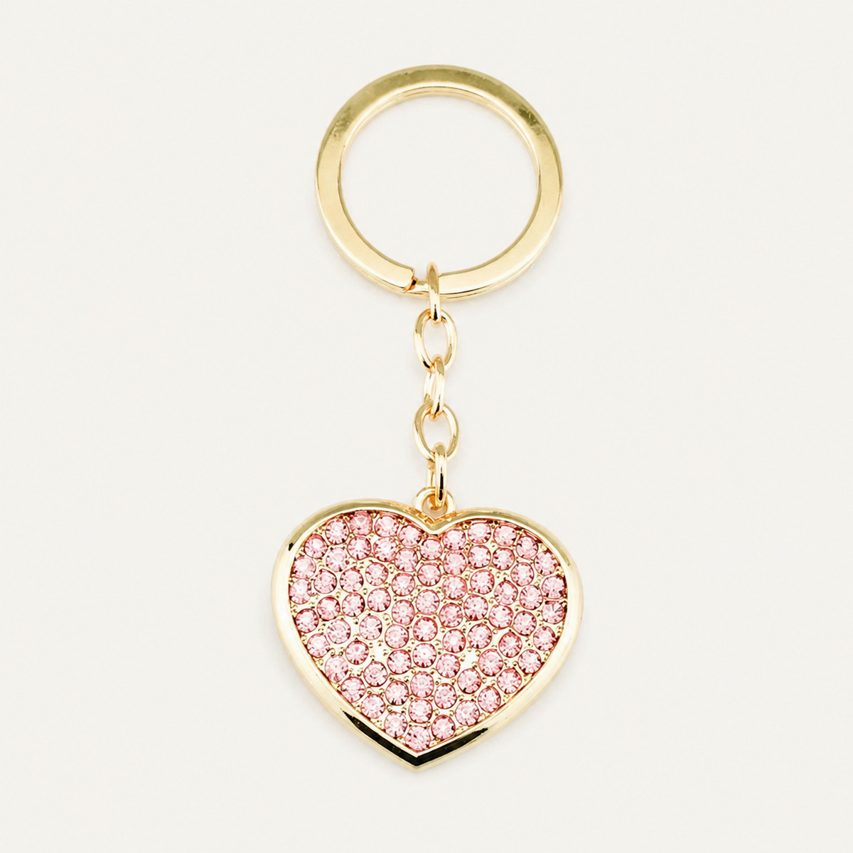 Pink Crystal Heart Metal Keychain