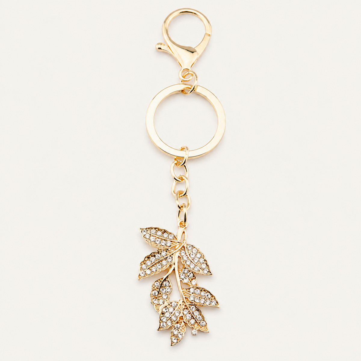 Gold Crystal Leaf Metal Keychain