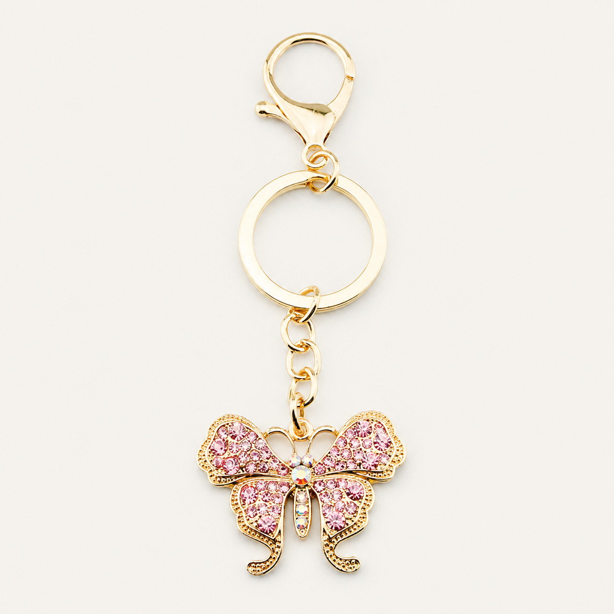 Pink Crystal Bow Metal Keychain