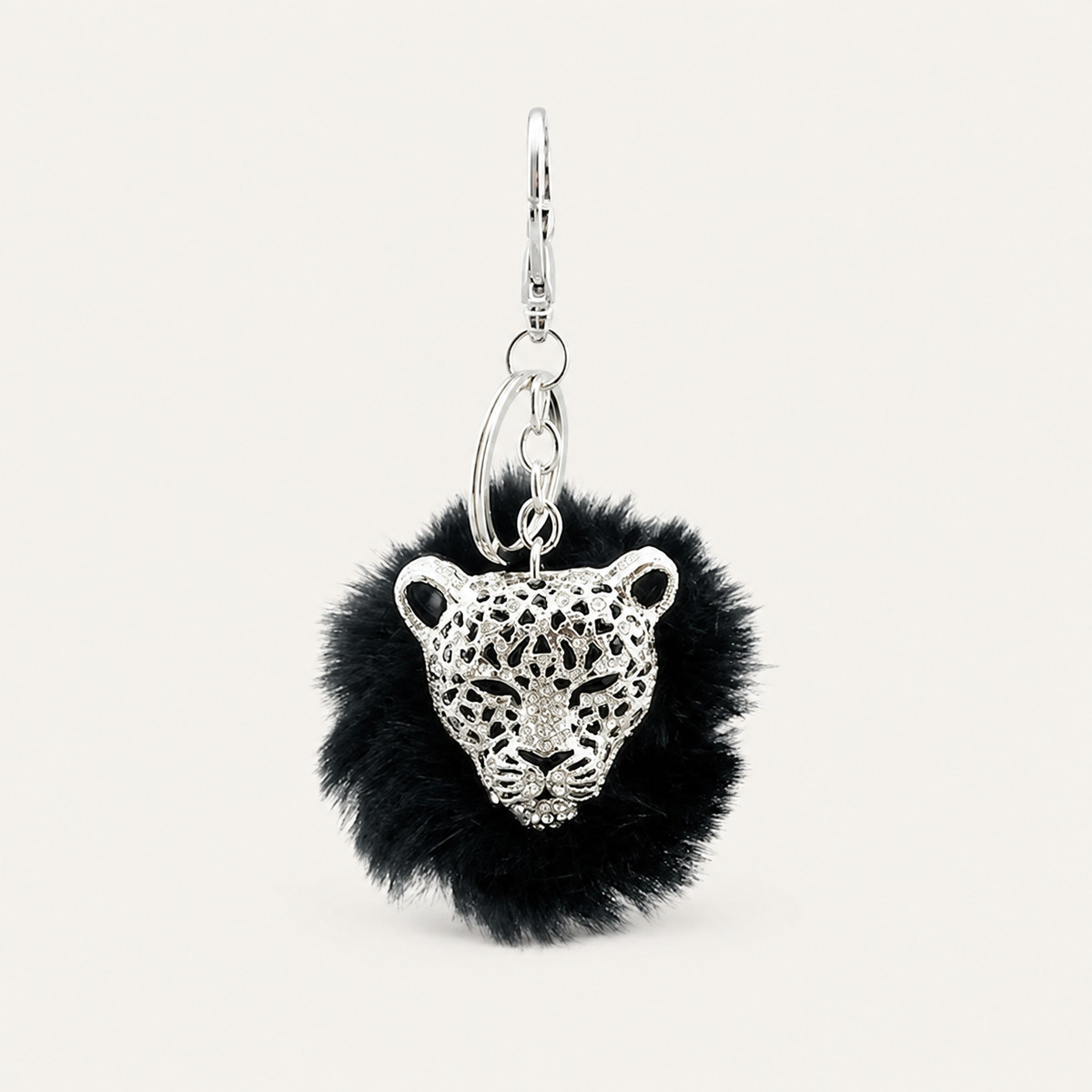 Leopard Fur Pom Metal Keychain