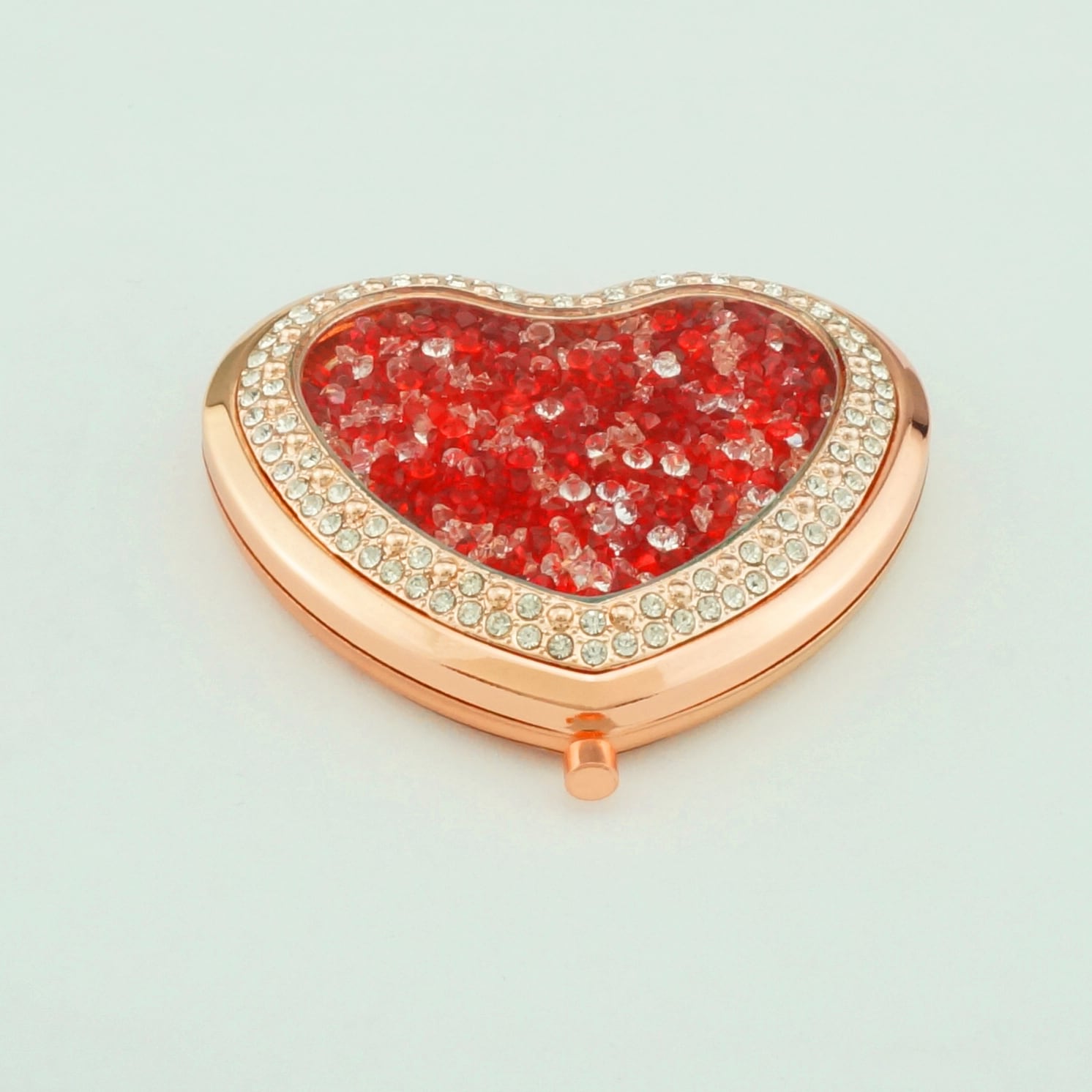 Rose Gold Crushed Crystal Heart Compact Mirror - view 15