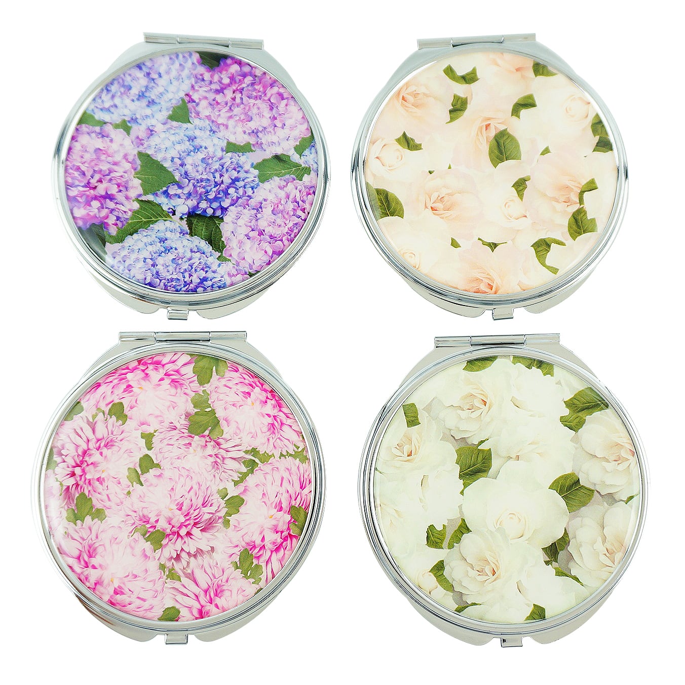 Silver Round Floral Epoxy Compact Mirror - view 4
