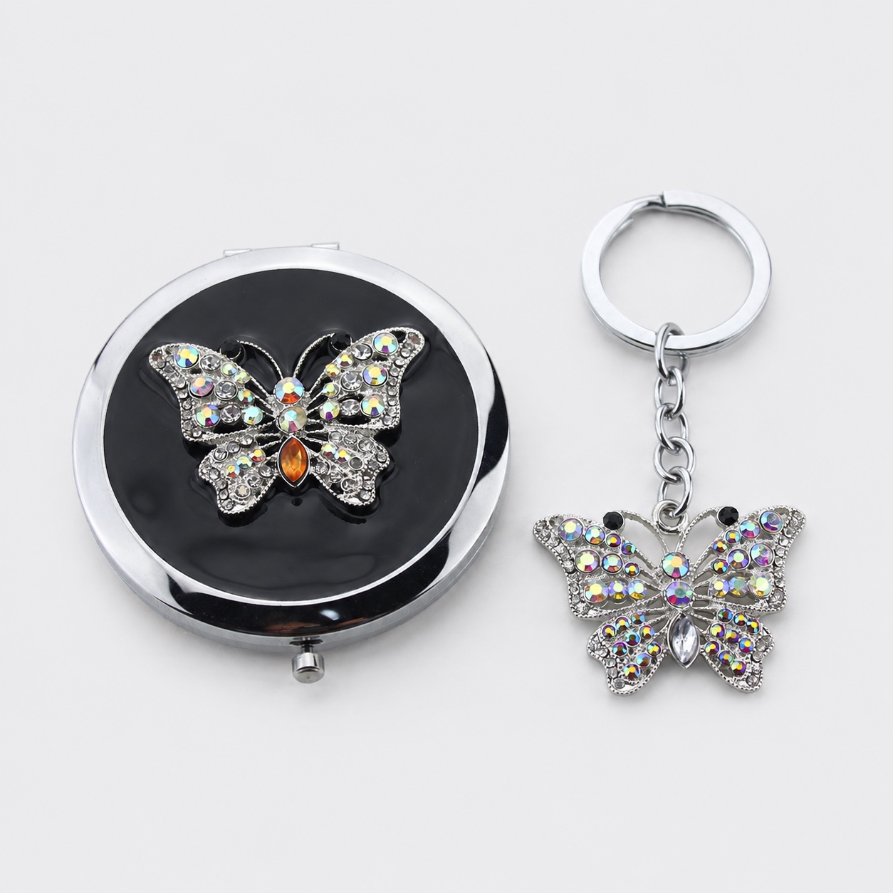 AB Butterfly Compact Mirror & Keychain Set