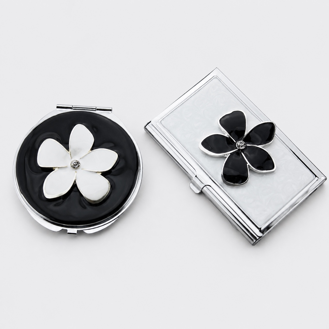 Black Frangipani Compact Mirror & Card Holder Set