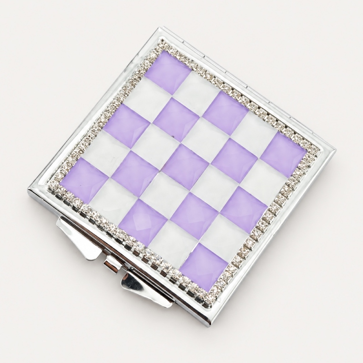 Purple Checkerboard Rhinestone Compact Mirror