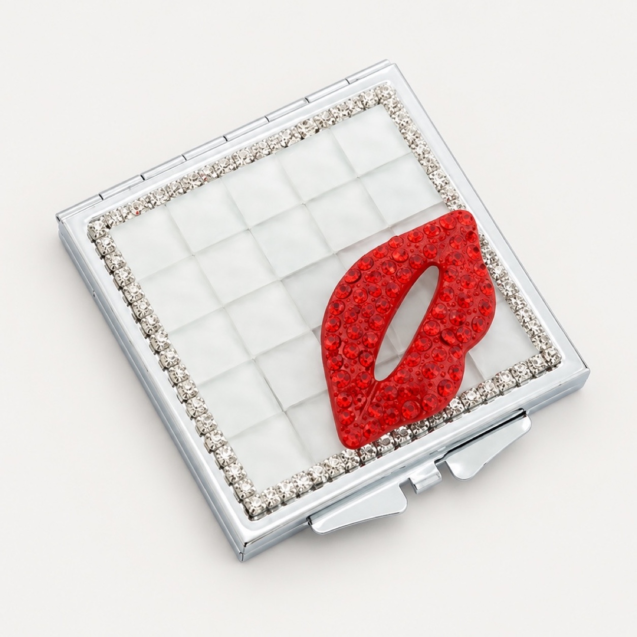 Red Lips Rhinestone Compact Mirror